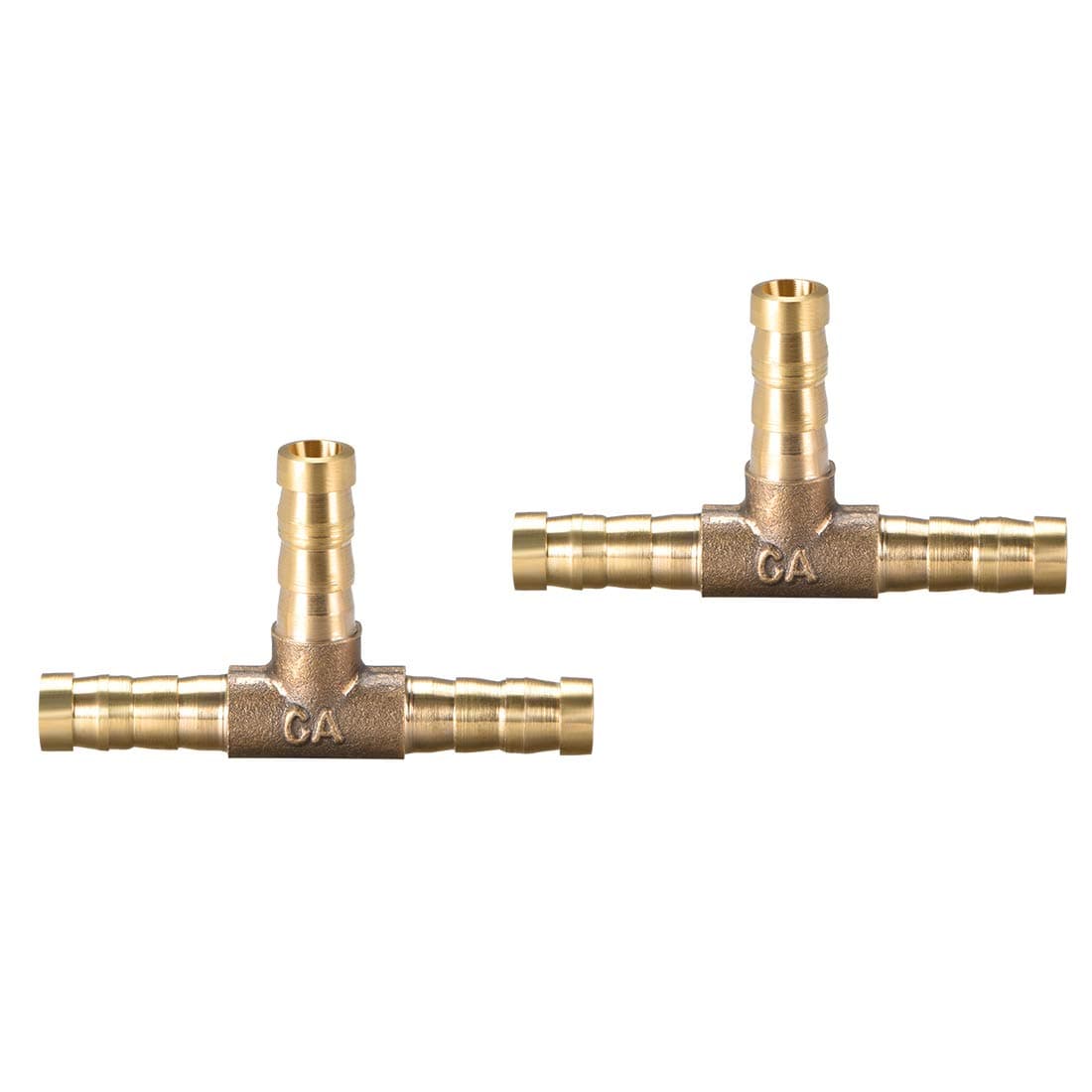 sourcing map 6mm or 1/4" Brass Barb Splicer Fitting,T-Shaped 3 Ways,Barb Hose Fitting Air Gas Water Fuel,Barbed Tee Connector,2pcs
