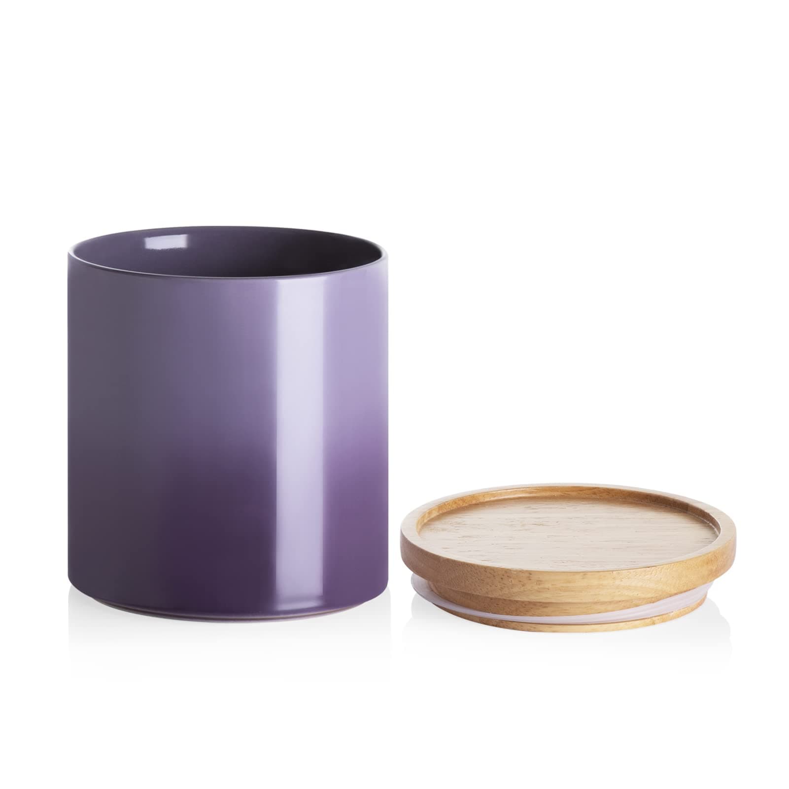 Ceramic Food Storage Jar, Stackable Kitchen Canisters, Containers with Airtight Seal Wooden Lid for Serving Ground Coffee, Tea, Sugar, Salt and More - 16 Fl Oz (Gradient Purple)