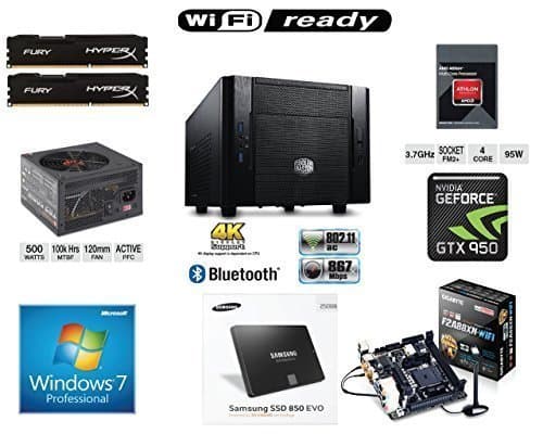 XDS Electronics Custom Mini-ITX Gaming PC Computer AMD X4 860K Quad Core / GTX 950 2GB Video Card / 16GB DDR3 / 250G SSD / WIFI, Bluetooth/ DVDRW / Windows 7 Pro 30 Days Trial