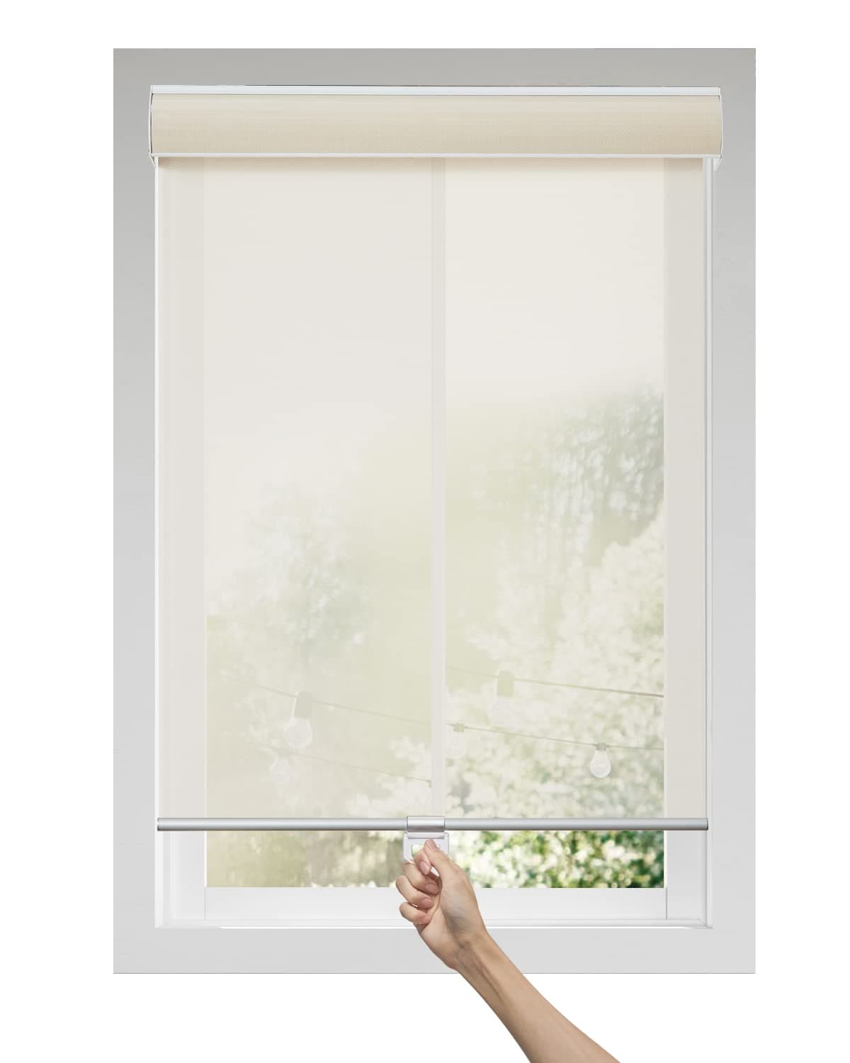 Custom Size Cordless Solar Shades for Windows 5% Openness Blinds, Light Filtering Roller Windows, UV Protection Fire Retardant Semi Sheer Office Beige Custom Size-Cordless System