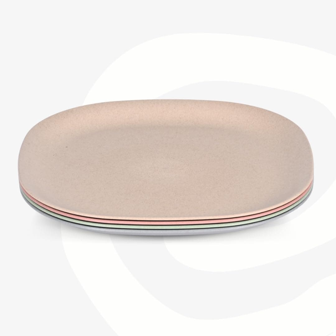 Eha Set of 4 Earth-Friendly Square Dinner Plates |9 inch| Unbreakable Plates Made with Bamboo Fibers & Rice Husk Fiber | Microwave Safe Full Dinner Plates | for Hot & Cold Servings |Multicolor