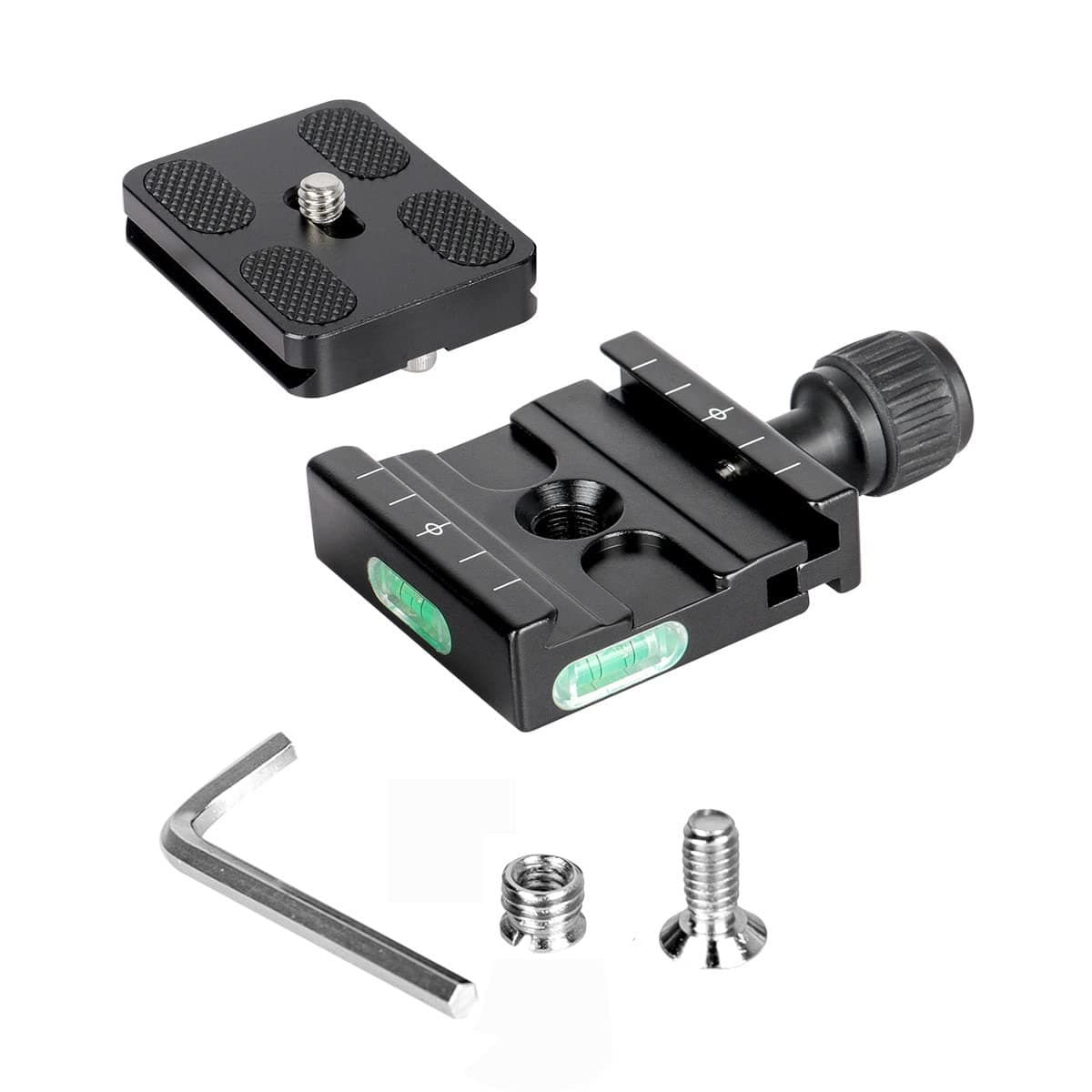 50mm Quick Release Plate Clamp Compatible Arca-Swiss Camera Mount QR Clamp Built-in Bubble Level with 1/4 and 3/8 Screw Adapter for DSLR Tripods Monopods Gimbals and Ball Heads