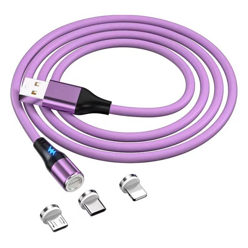 Fast Charging 3 in 1 Magnetic Phone Cable Type C Micro Pin USB Magnetic Fast Charging Data Cable (Purple)