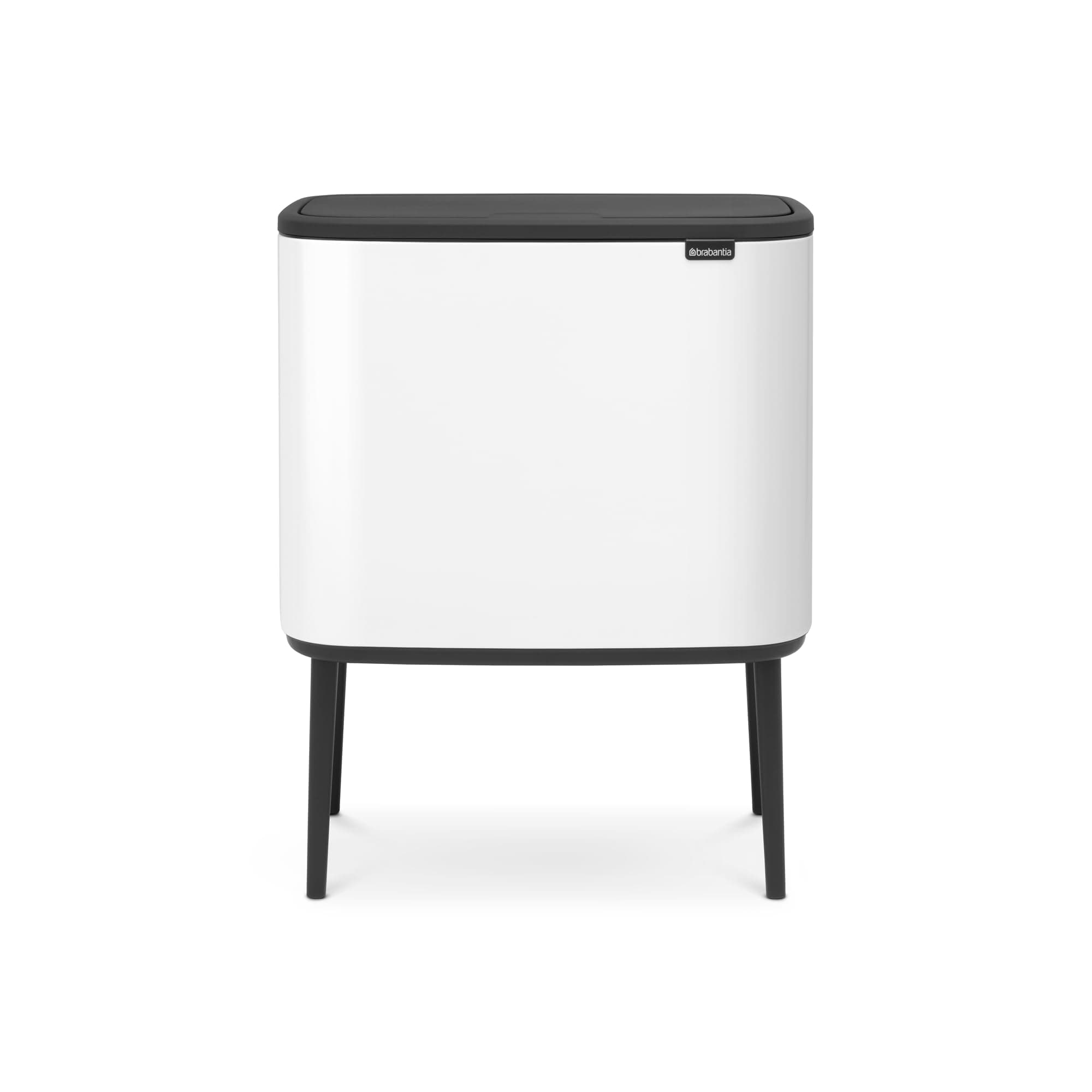 Bo Touch Top Kitchen Trash Can with Single Compartment & Raised Legs | White | 9.5 Gal Inner Bucket | Soft-Close Garbage Can, Stay-Open Lid | Fits Against Wall | + Trash Bags