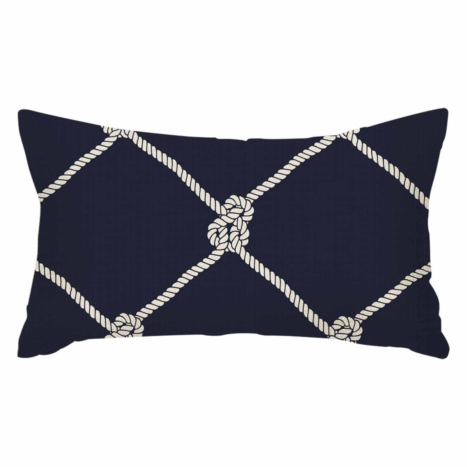 IBILIUThrow Pillow Covers Nautical Rope Pattern Endless Navy with White Fishing Net and Marine Knots on Dark Blue Trendy Maritime Style Pillow Case 12x20 Inches