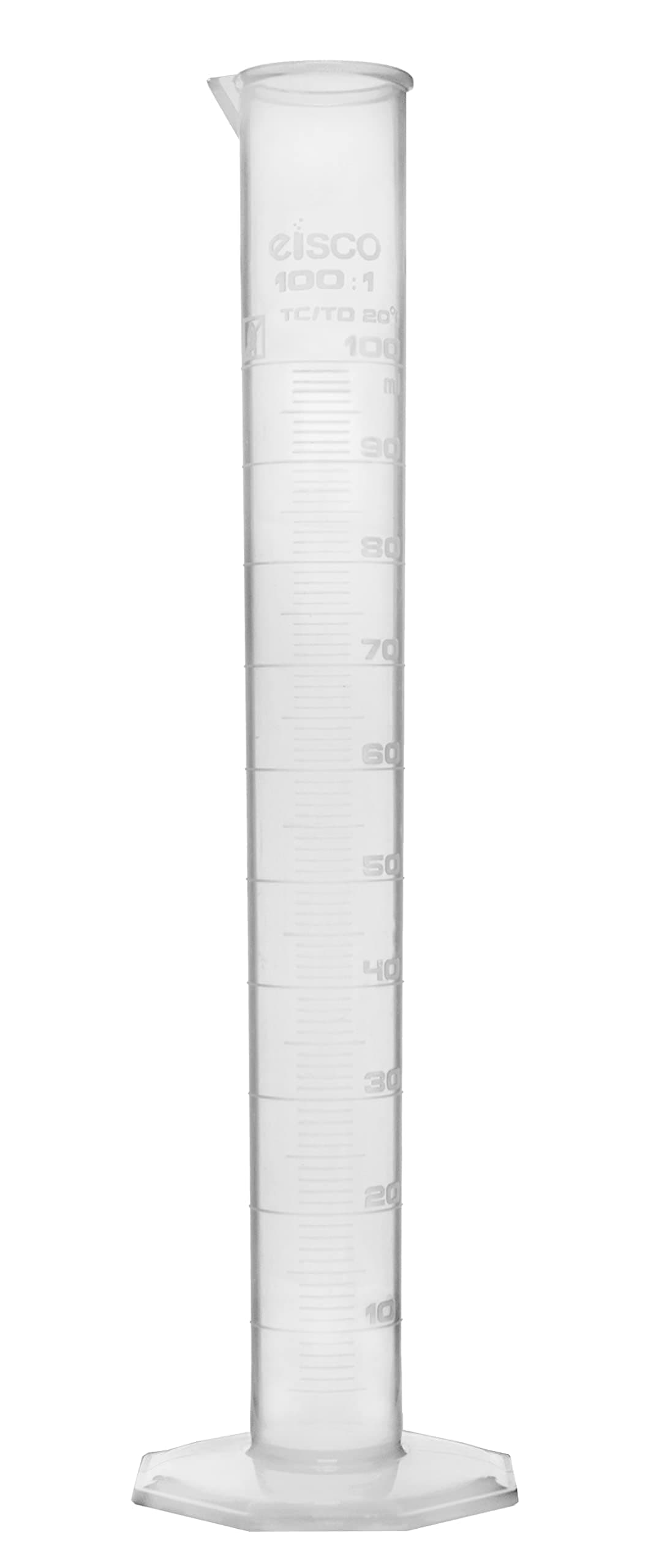 Eisco Measuring Cylinder, 100ml - Class B - Polypropylene, Octagonal Base - US Sourced Plastic - Industrial Quality, Autoclavable - Labs