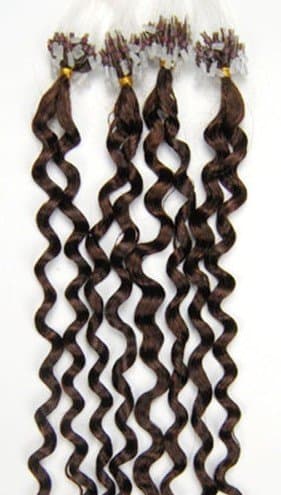 HOTstyle - 24" (60cm) Micro ring human hair extensions curly - medium brown - 0.7g /strand