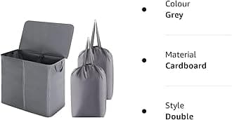 Lifewit 105L Laundry Basket with Lid, 2 Compartments, Fabric Laundry Hamper with 2 Removable Laundry Bags, Foldable Laundry Sorter, Laundry Box, for Bathroom, Bedroom, Gray