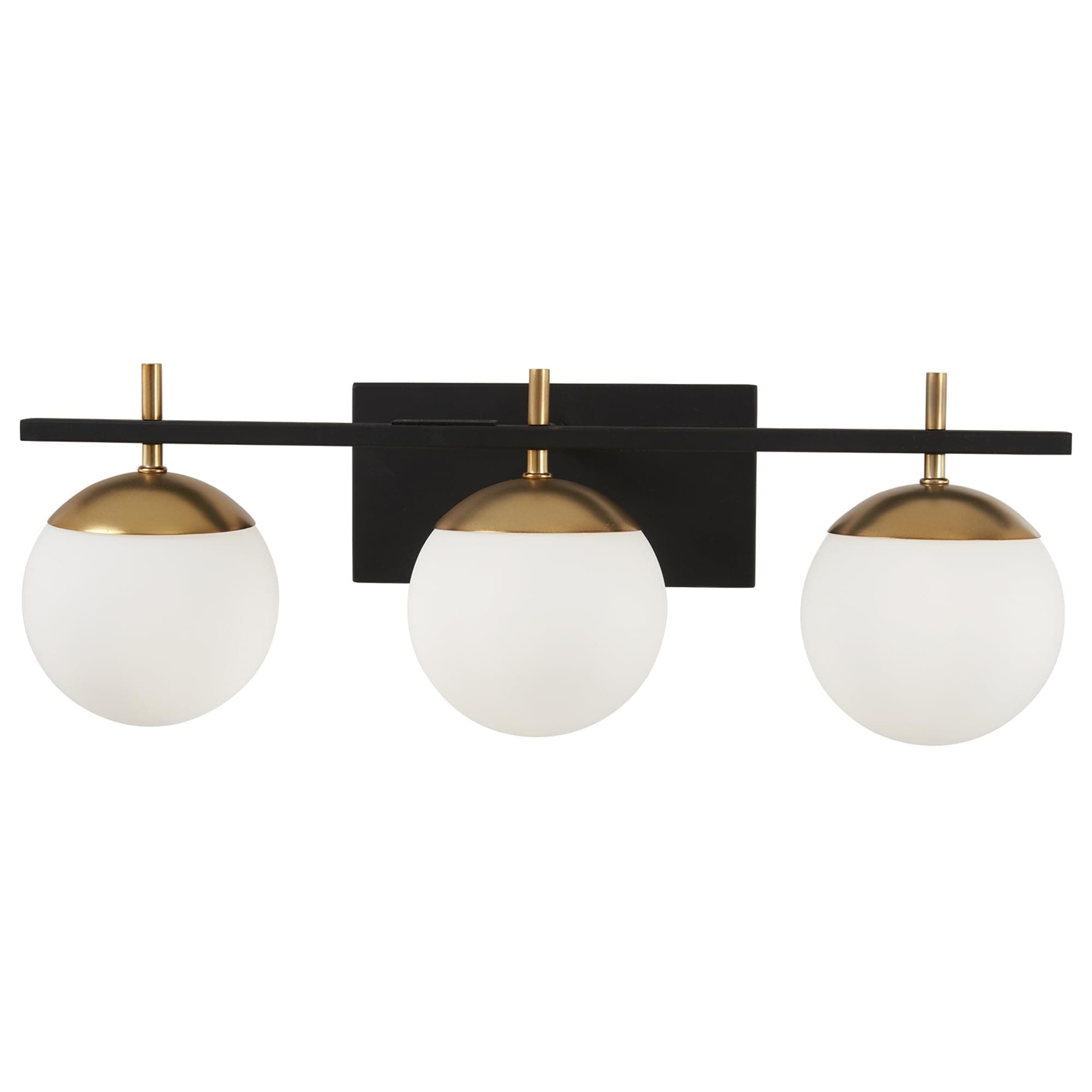 P1353-618 Alluria Vanity Bath Light, 3-Light, 225 Total Watts, 8.5-in H x 24-in W, Weathered Black with Autumn Gold