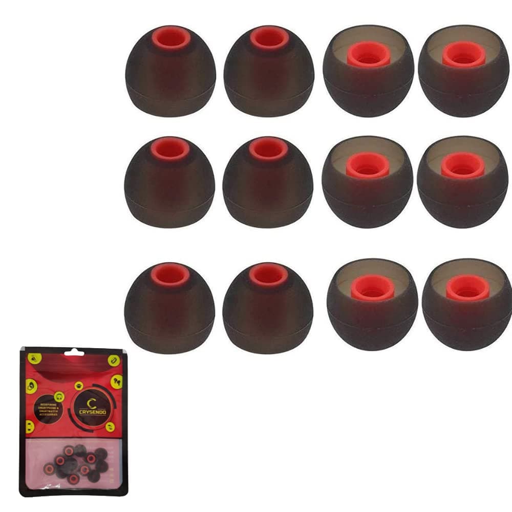 Crysendo Soft Silicone Rubber Earbuds Eartips Bluetooth Compatible with Skulcandy Sam-Sung Son-y JBL Mi Beats | Pain Reducing, Anti-Slip Replacement Eartips (Large - 12Pcs, Red)