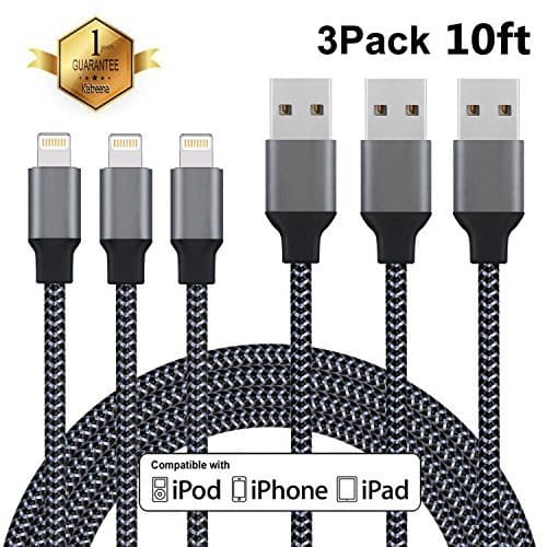 iPhone Charger 10FT Atill Lightning Cable Extra Long Nylon Braided Charging Cord Compatible with iPhone X 8 Plus 8 7 Plus 7 6 6S 6 Plus 5S SE iPod iPad Mini Air Pro-Black