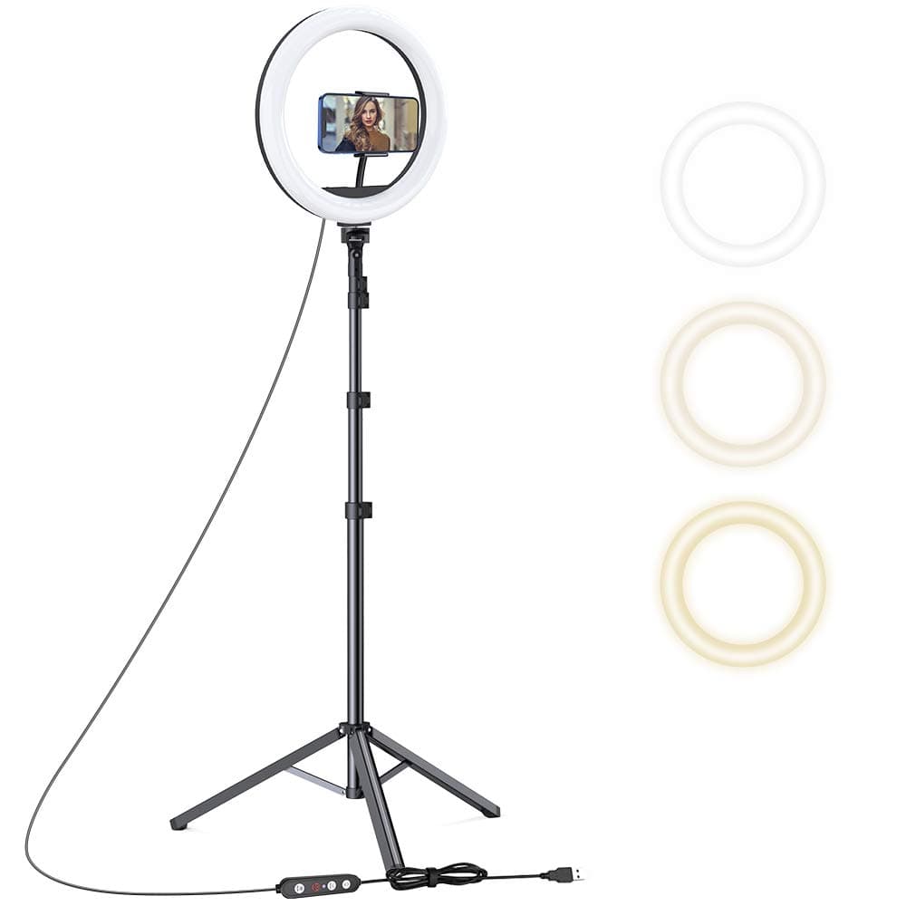 10.2" Selfie Ring Light with Tripod Stand & Phone Holders, AHK Dimmable Led Beauty Camera Ringlight for Makeup/Photography/YouTube Videos/Vlog/TIK Tok/Live, Compatible with iPhone & Android
