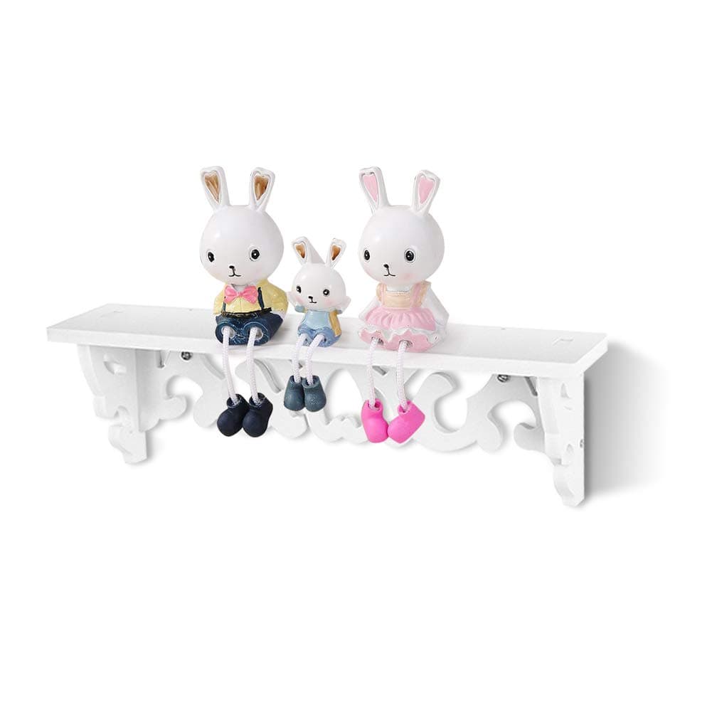 Ejoyous Wall Mounted Floating Shelf, Wood Wall Carved Design Storage Shelve Rack Organizer, Space Saving Display Ledge, Hanging Shelf for Home School Office Bedroom Dormitory(14.57"*3.94"*1.57")-White