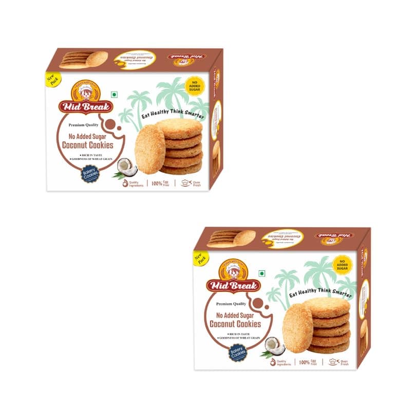 - Mid Break No Added Sugar Coconut Biscuits - 300gm (Pack Of 2) | High Fiber, Gut-Friendly, Low Glycemic Index Cookies | Tasty Biscuits For Healthy Tea Time Snacking