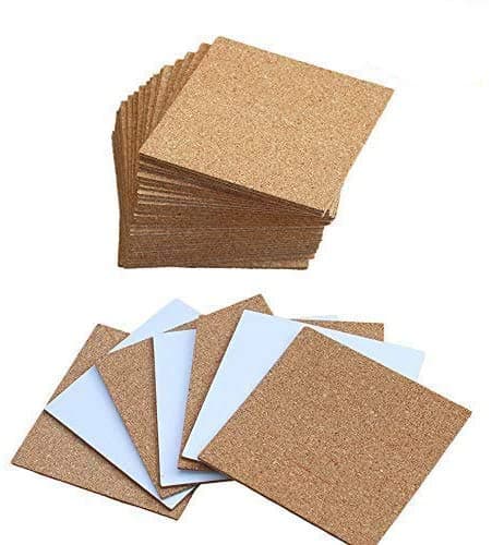 25 Pack Square Coasters Self-Adhesive Cork Squares 4"x 4" Backing Sheets Mini Wall Tiles for Coasters and DIY Crafts,10x10cm