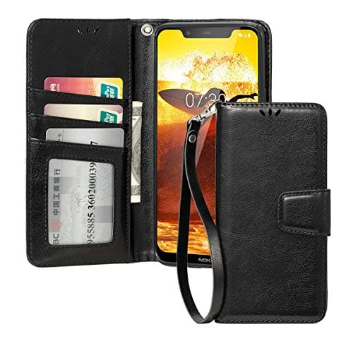 Shemax for Nokia 8.1 Case,Nokia X7 Wallet Case,Faux Leather Scratch Proof Soft TPU Protective Cover Shock-Absorption Silicon Case for Nokia 8.1 Phone -Black