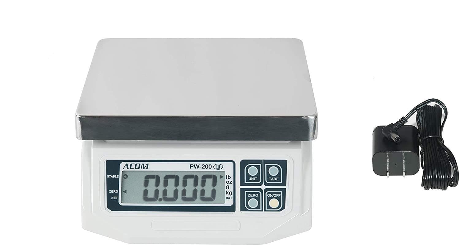 ACOM PW-200 Digital Portion Control Scale, Lb/Oz/Kg/g Switchable, Low Profile Design, 15lb Capacity, 0.005lb Readability, Single Display, NTEP Legal for Trade Coc #18-060A1