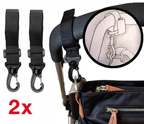 2X Black Adjustable Pram Clips Buggy Bag Hooks/Clips Fit Bugaboo, Phil+Teds,Quinny