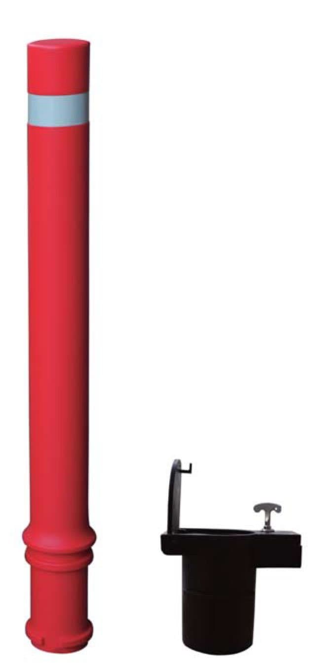 Red flexible bollard with high resistance and flexibility. A-Flex flexible bollard with removable plastic base (1-bollard)