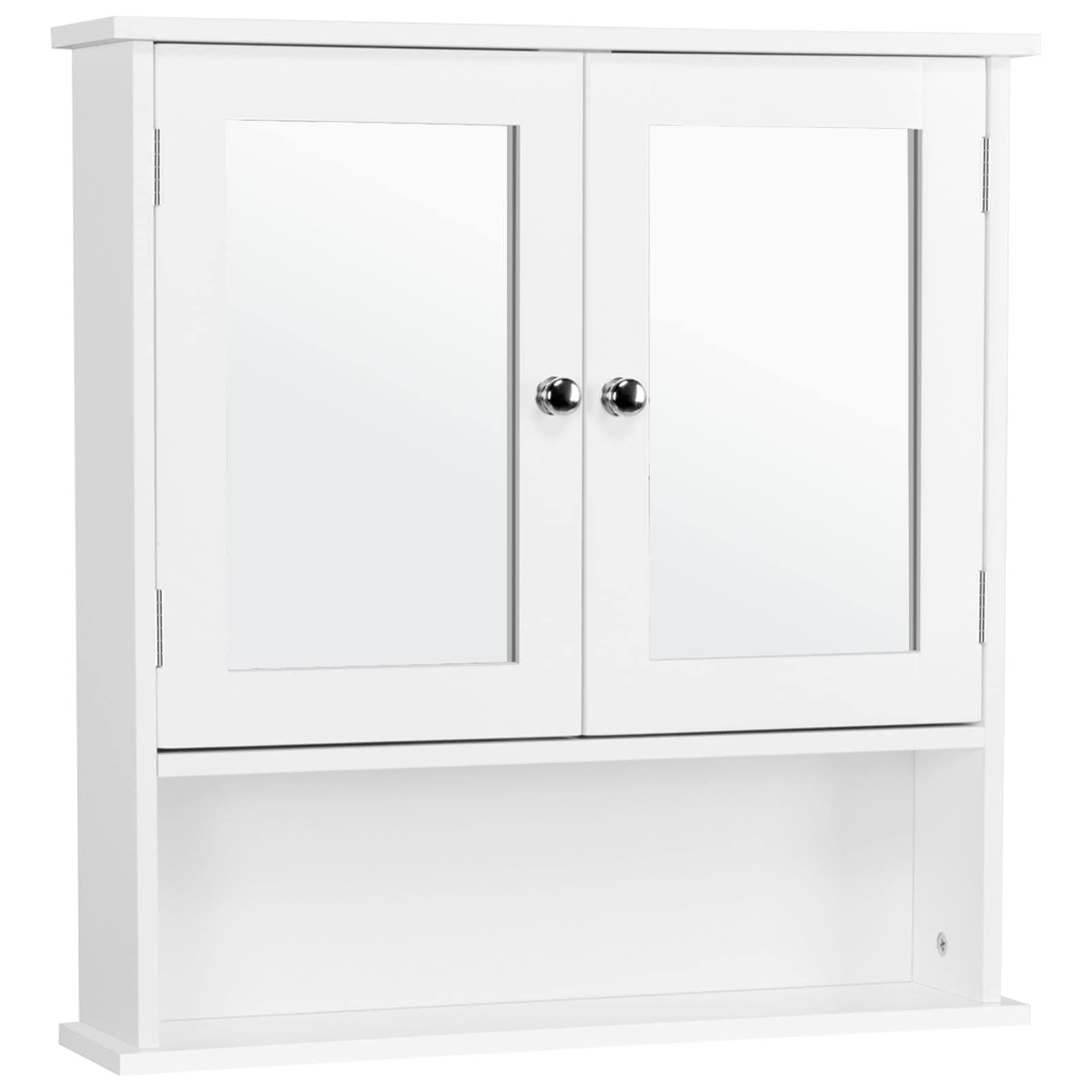 Yaheetech Double Door Bathroom Cabinet with Mirror Wall Mounted Storage Unit with Shelves, White, 13cm x 56.1cm x 58cm