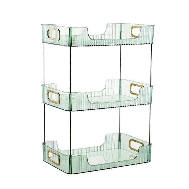Clear Vanity Display Stand and Makeup Organizer, Makeup Organizer with 3 Compartments to Store Skincare Products, Brushes, Eyeshadow, Lotion, Lipstick, Nail Polish and Jewelry.(Green)