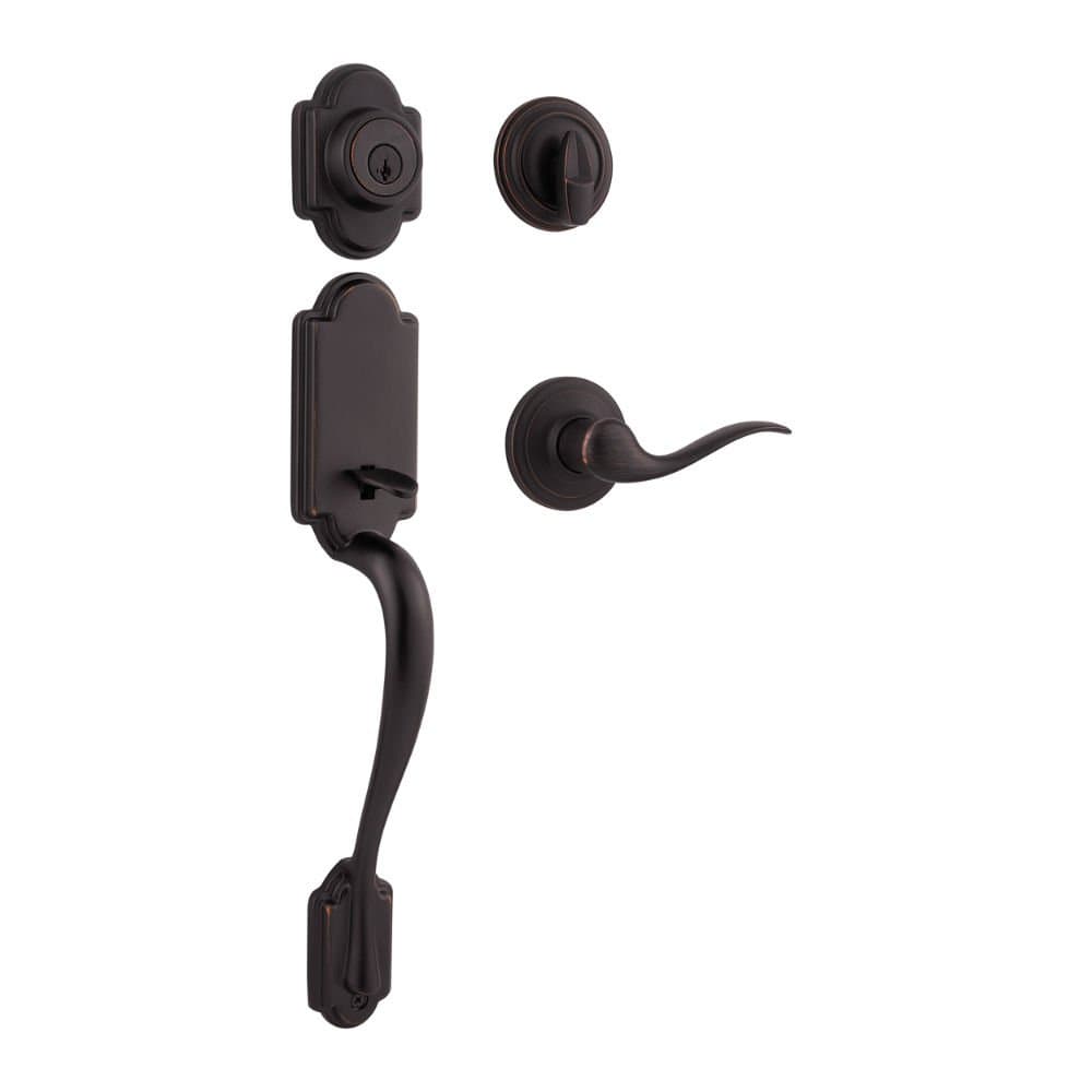 Arlington Front Door Lock Handle and Deadbolt Set, Entry Handleset Exterior with Interior Reversible Lever, Venetian Bronze, Pick Resistant SmartKey Rekey Deadbolt Security, Requires 2 Holes