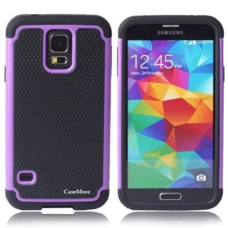 CaseMore Purple Plastic + Silicon Material Protective Armor Defender Case for Samsung Galaxy S5 S V with 1 Screen Protector and 30 CM Charger Data Cable