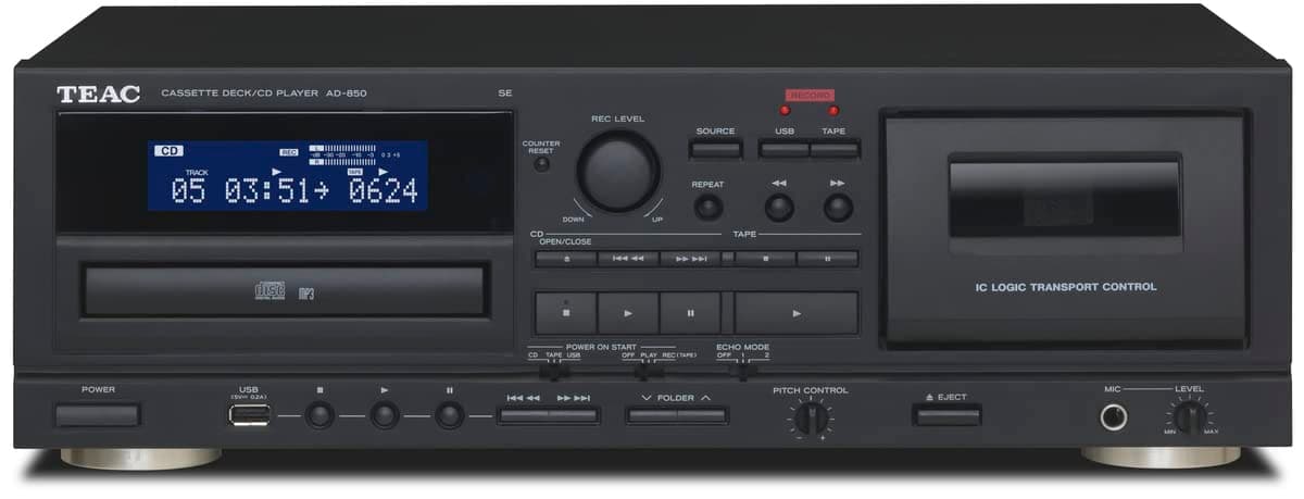 AD-850-SE CD Player & Cassette Player with USB Recording and Playback (Microphone Input, Echo Effect, Karaoke Enabled, Digital-Analog Conversion) Black