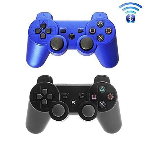 Delmkin Ps3 Pair of 2 Wireless Bluetooth Controllers for Sony Playstation 3 (1pcs Black 1pcs Deep Blue)