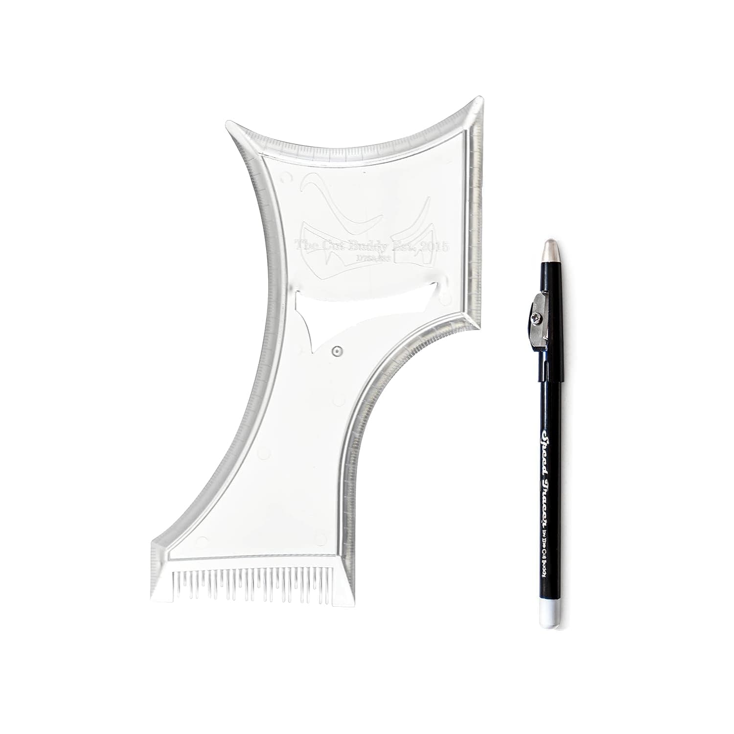 The Cut Buddy PLUS Beard Shaping Tool, Clear Template with Built-in Comb and Bonus Pencil, Ideal for Hairline, Beard, and Mustache Trimming
