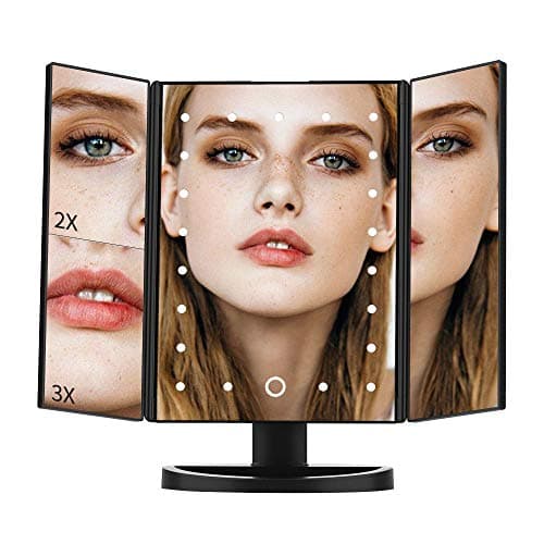 Makeup Mirror, DIOZO 21 LED Vanity Mirror with Lights, Touch Control Design, 1x/2x/3x Magnification, Portable Black Dual Power Supply Cosmetic Lighted Up Mirror