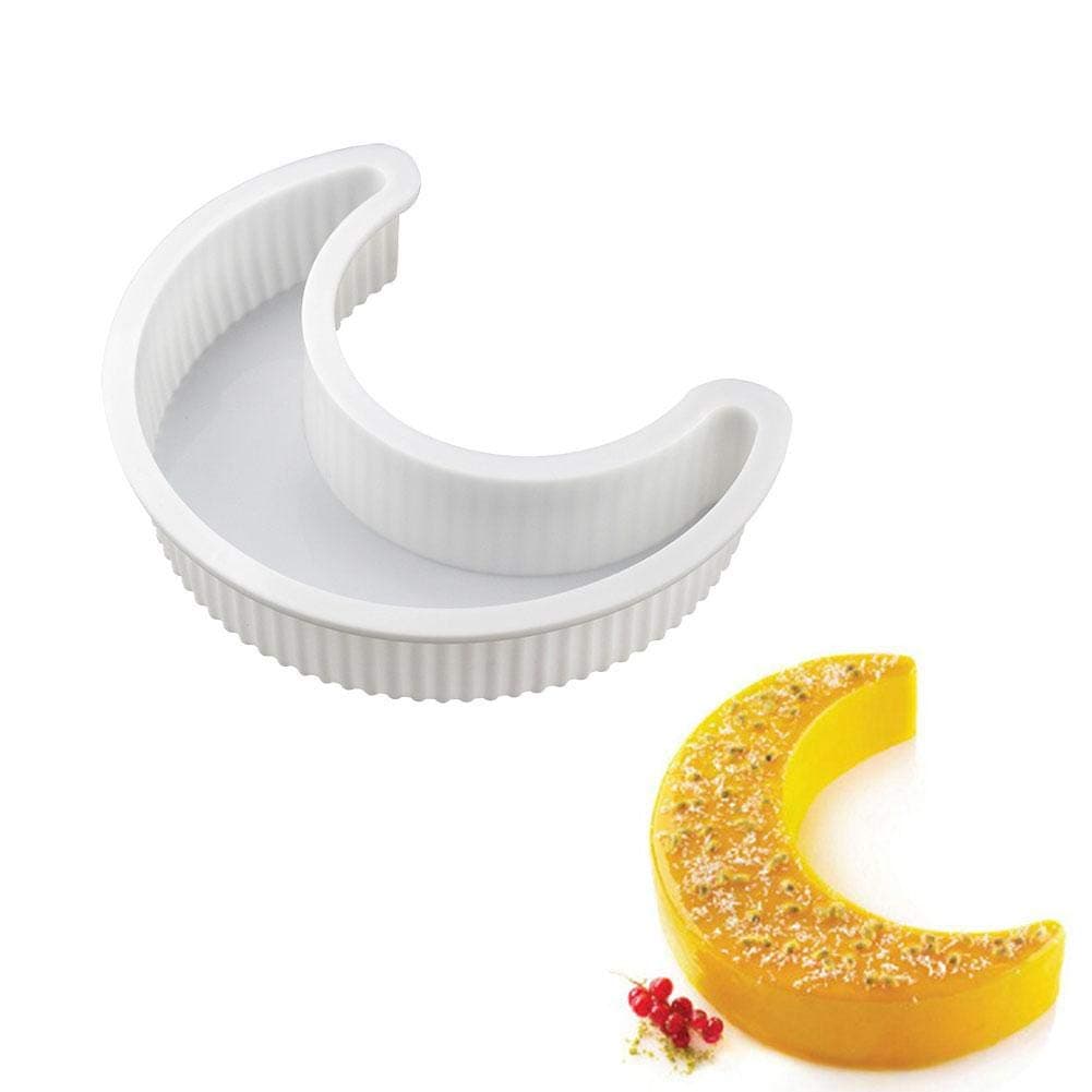 presentimer 3D Moon Shape Silicone Cake Mold,Crescent Silicone Cake Pan Reusable Mousse Biscuit Mould,for Kitchen Baking Party Baking（White, Normal Size）