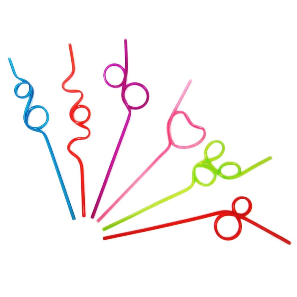 50 Crazy Loop Fun Drinking Straws Mega Value Pack Assorted Colors and Styles Reusable Silly Kids Party Favor Summer Fun Straws.