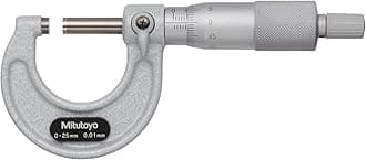 Mitutoyo 103-137 Outside Micrometer, Baked-Enamel Finish, Ratchet Stop, 0-25mm Range, 0.01mm Graduation, +/-0.002mm Accuracy