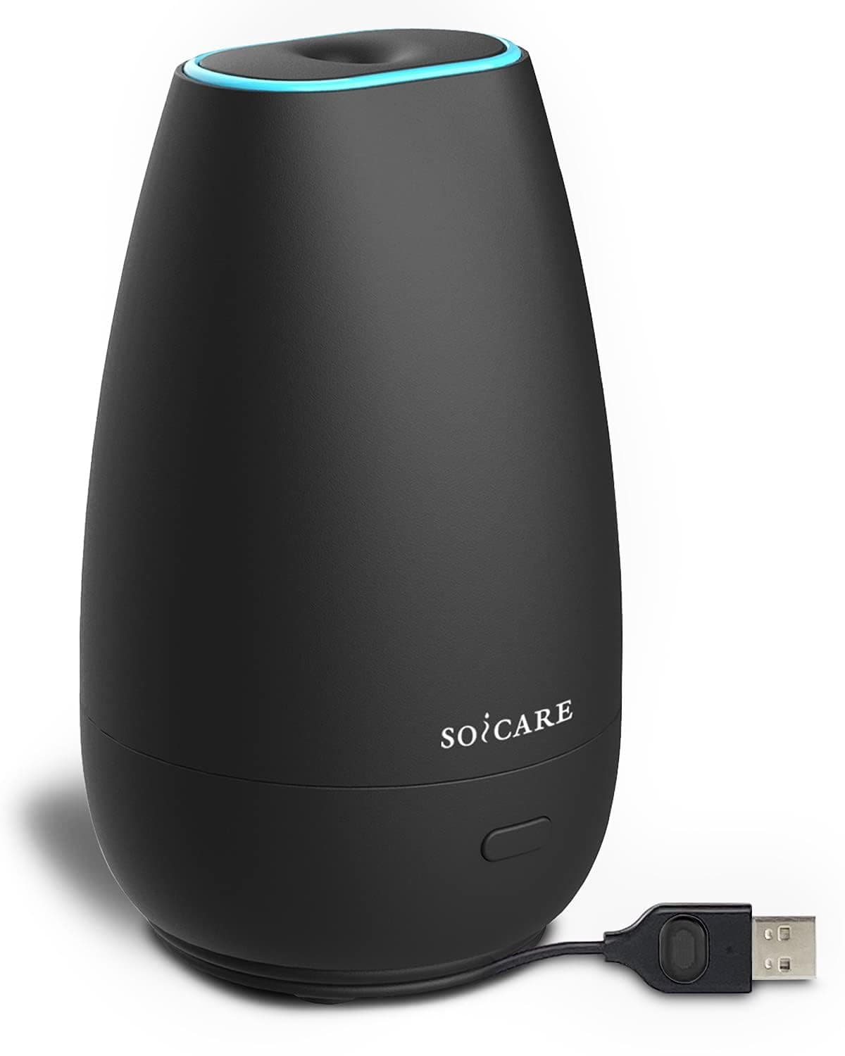 SOICARE Diffuser,USB Plug-in Car Portable Aromatherapy Diffuser,Essential Oils for Diffusers with 7 Colors Lights 2 Switch Mode Waterless Auto Off for Car Home Office Room (Black)