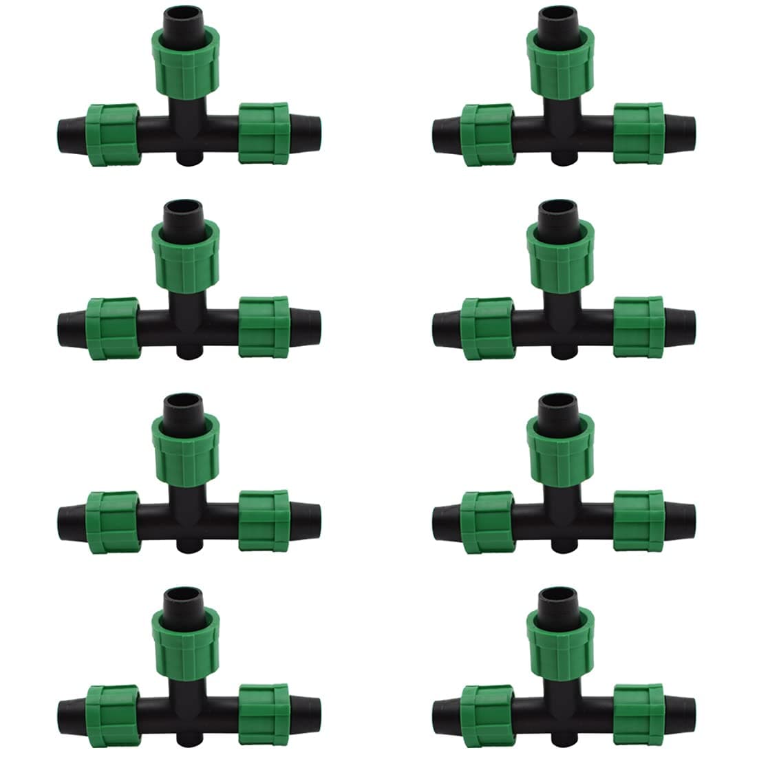 Drip Irrigation Tee Fittings Universal Barbed Locking 3-Way Coupling Connectors for 16-17mm Drip Tape Tubing Sprinkler System [8PCS, Green]