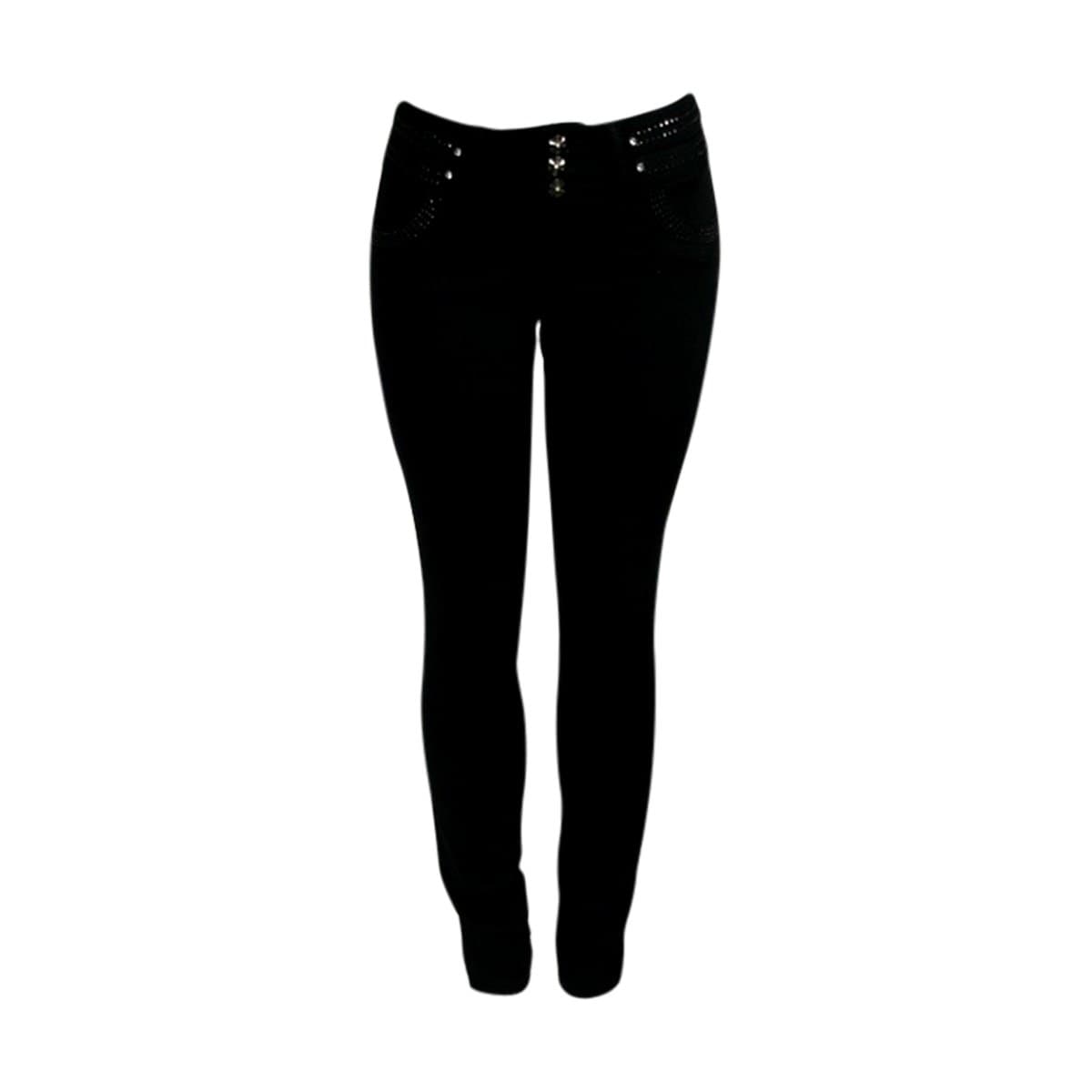 Tush Push Women's Rhinestone 3 Button Jeans - Black