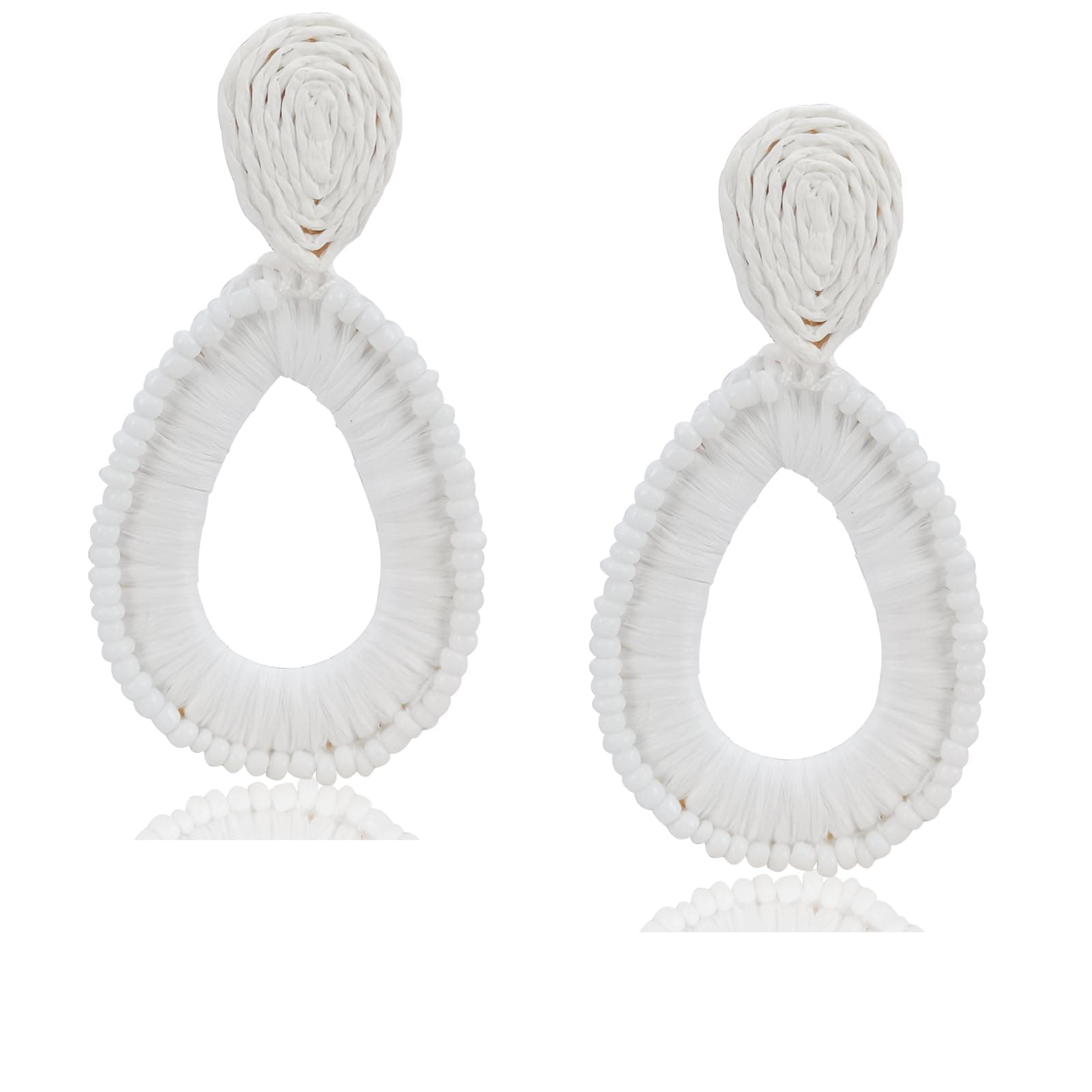 Statement Raffia Teardrop Dangle Earrings Boho Beaded Earrings Handwoven Drop Earrings for Women Jewelry Gifts