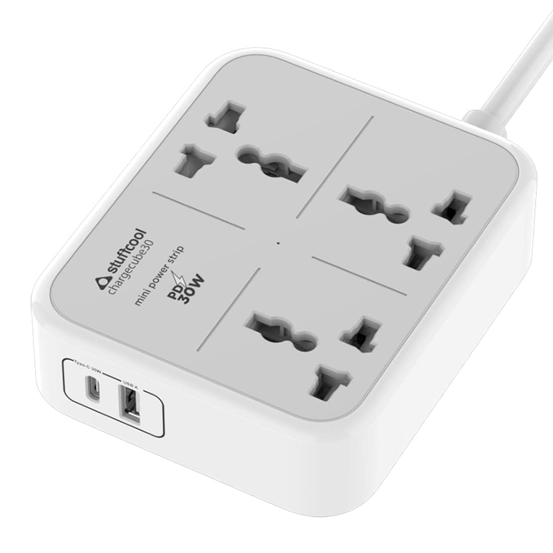 ChargeCube 30 Mini Extension Board with Surge Protector, 3 AC Sockets and 30W Dual Type-C PD/PPS Output for Super Fast Charging – Charges Samsung Phones, iPhones 50% in 30 Mins, MacBook Air