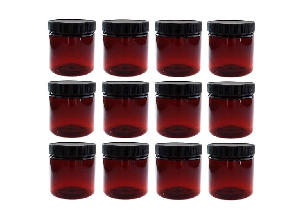 Amber Plastic Jars 4 ounce with Lids, Small Containers with Lids for Lotion, Cream, Body Butter, DIY Cosmetic Containers Refillable Empty 4 oz Jars (Pack of 12)