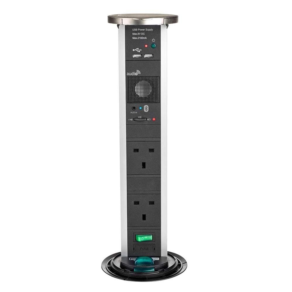 Sensio Pod Pull up 3 Socket, 2 USB & Bluetooth Speaker Power Solution