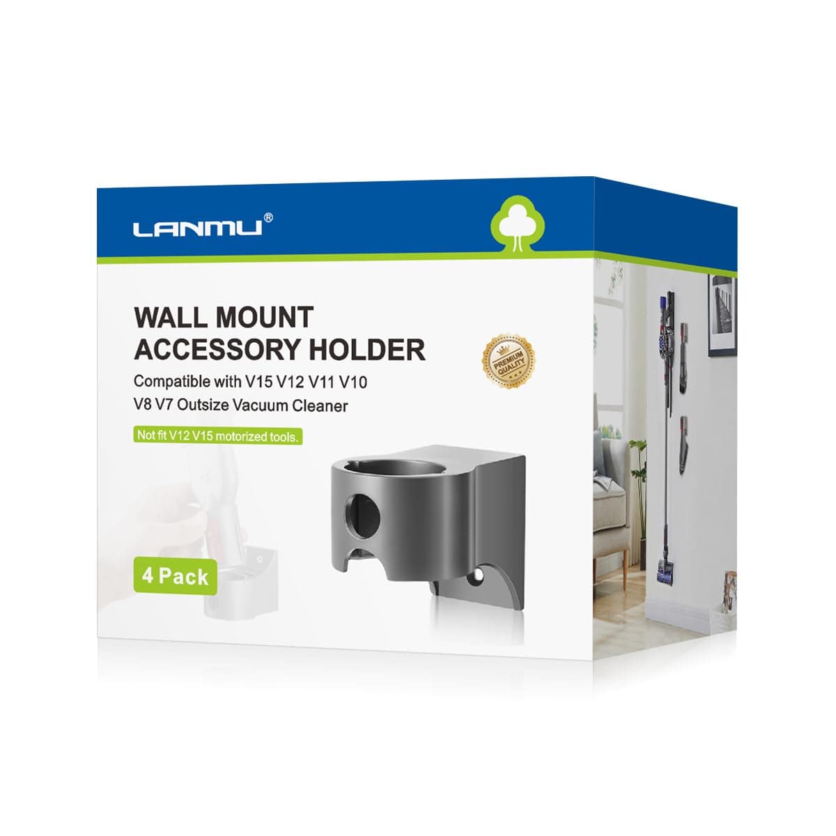 Wall Mount Accessory Holder Compatible with Dyson V15 V11 V10 V7 V8 Outsize Absolute/Animal/Trigger/Motorhead/Detect Vacuum Cleaner, Attachments Organizer No More Messy Tools (4 Pack)