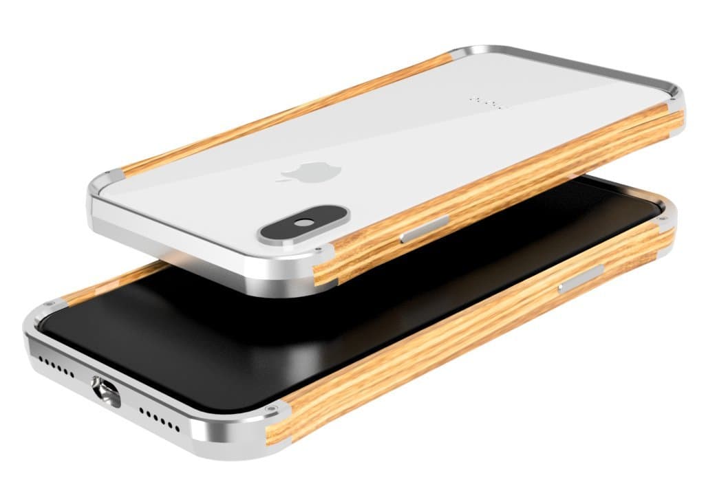 VESEL Cell Phone Case for iPhone XS Max - Sleek Silver & Oak wood