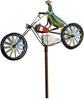 Vintage Bicycle Metal Wind Spinner- Metal Funny Frog Riding Vintage Bicycle Wind Sculptures, Cute Animal Kinetic Spinners Metal Pinwheel, Garden Sculptures for Yard and Garden Decor (C)