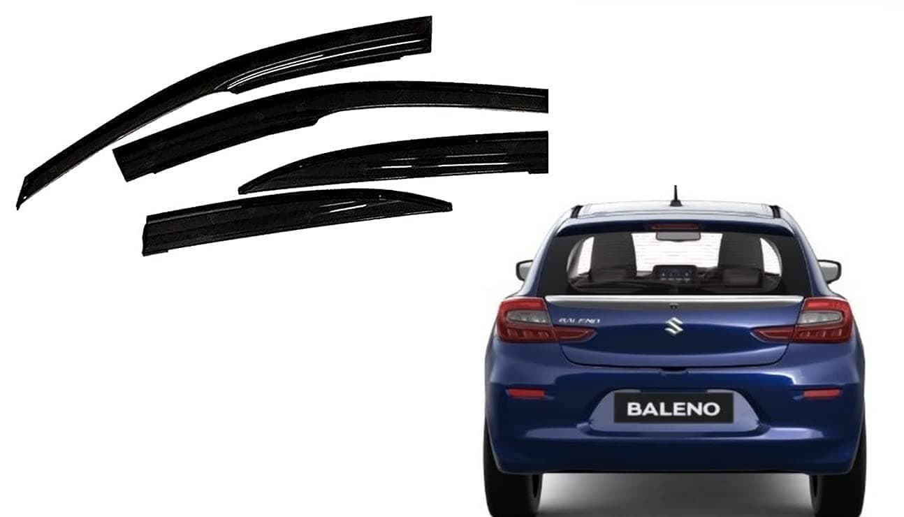 Malik AUTO Car Side Window Door Visor Rain Guard Compatible with Baleno 2022 Models ABS Flexible Plastic Non Breakable Set of 4 (New Baleno 2022)