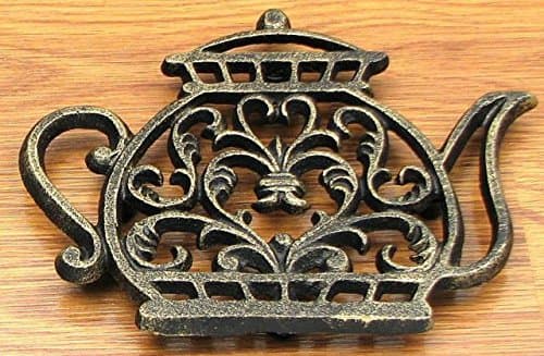 Interior Decoration Cast Iron Kitchen Tea Pot Kettle Trivet Hot Dish Tray Stand Fleur De Lis Design