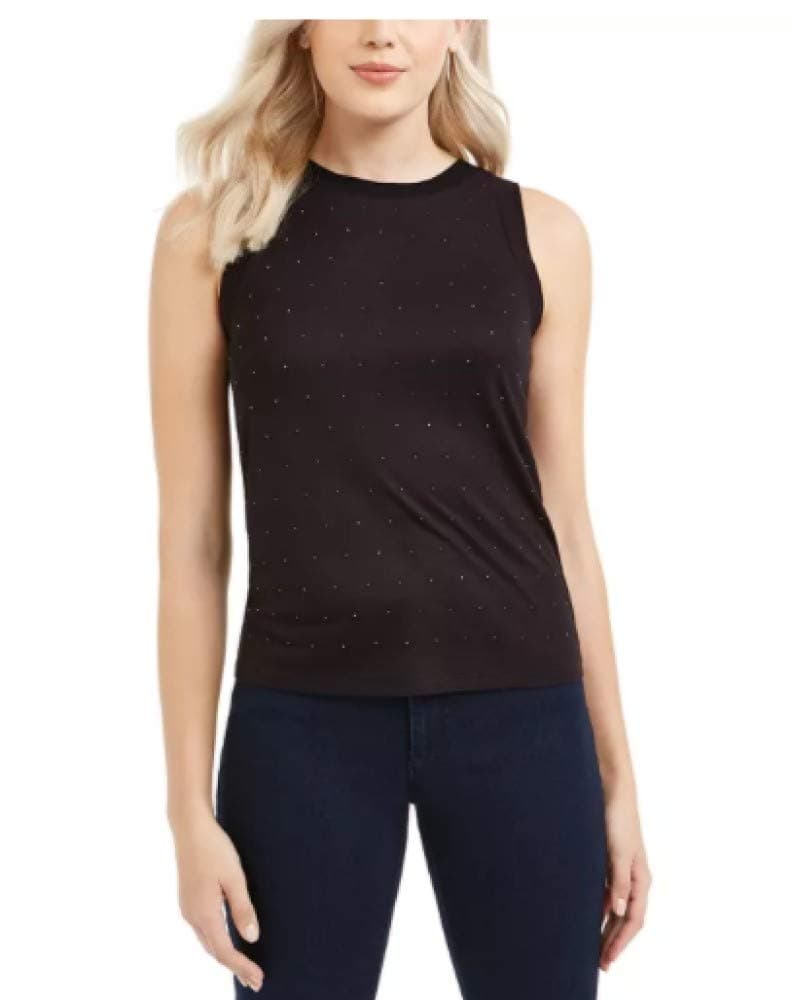 Bar III Studded Sleeveless Top DEEP Black Large