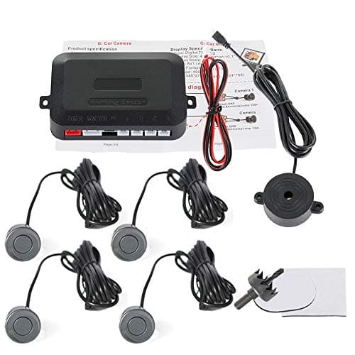 SINOVCLE Car Reverse Backup Radar System Premium Quality 4 Parking Sensors Car Reverse Backup Radar System with Buzzer Beeps (Black)