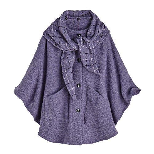 Women's Clare Cape - Wool Alpaca Button Down Jacket with Scarf- Violet