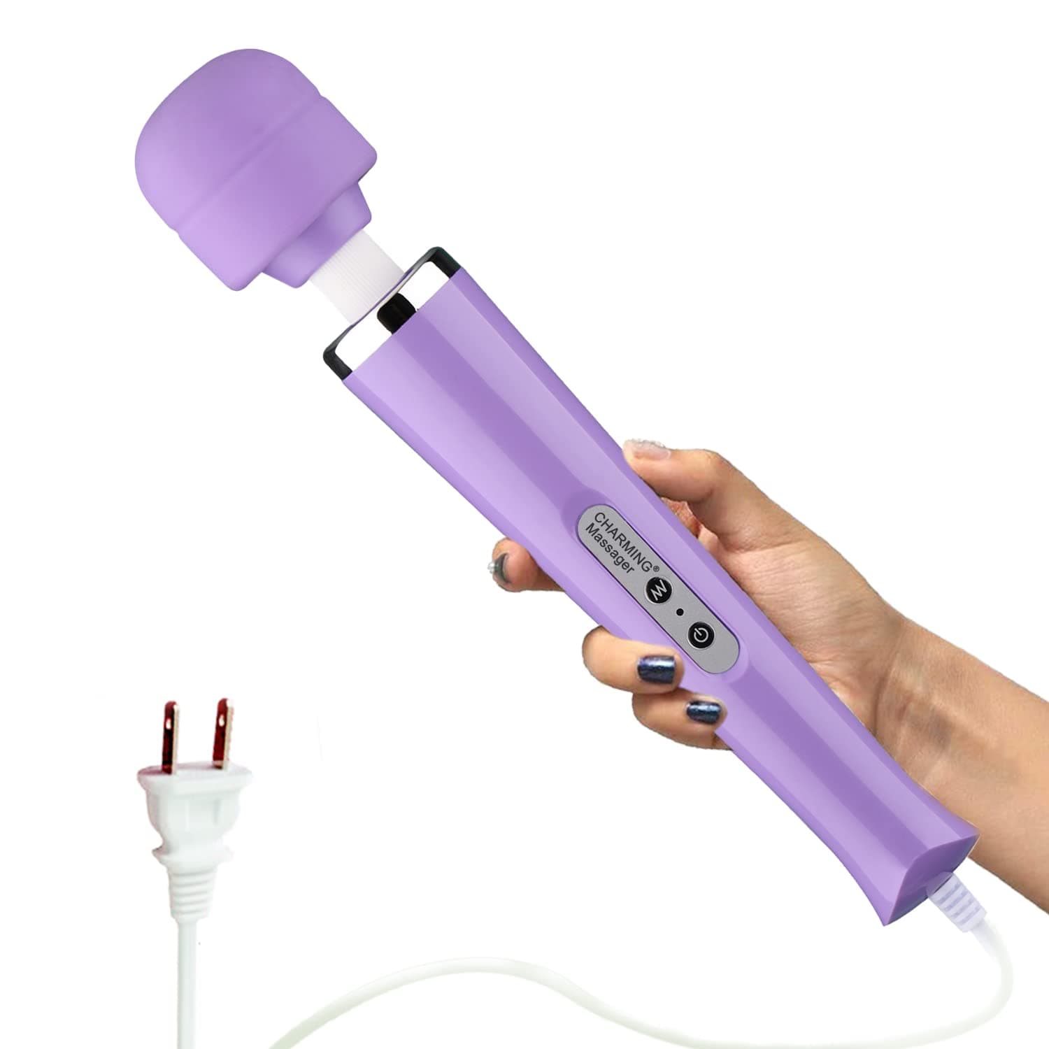CHARMING Wired Powerful Handheld Back Massager with 10 Speeds Strong Vibration Wand, Personal Therapy Massager for Sports Recovery, Muscle Aches, Body Pain-Light Purple